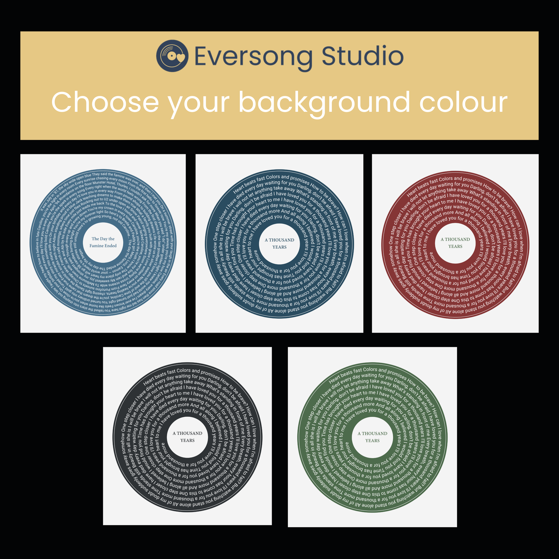 Personalised Song and Lyric Artwork - Background Colours